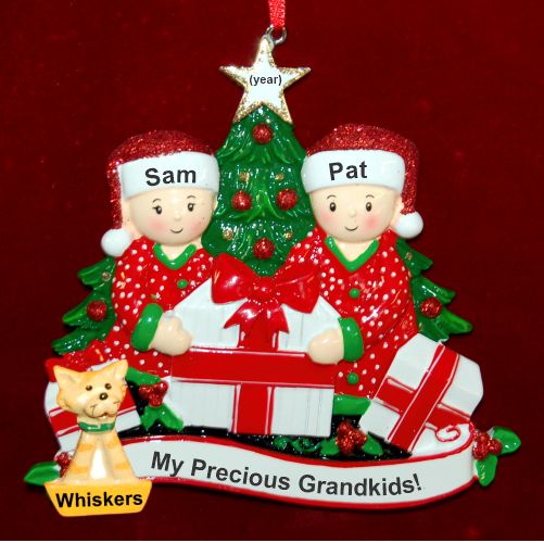 Grandparents Christmas Ornament Gifts Under the Tree 2 Grandkids with 1 Dog, Cat, Pets Custom Add-ons Personalized by RussellRhodes.com