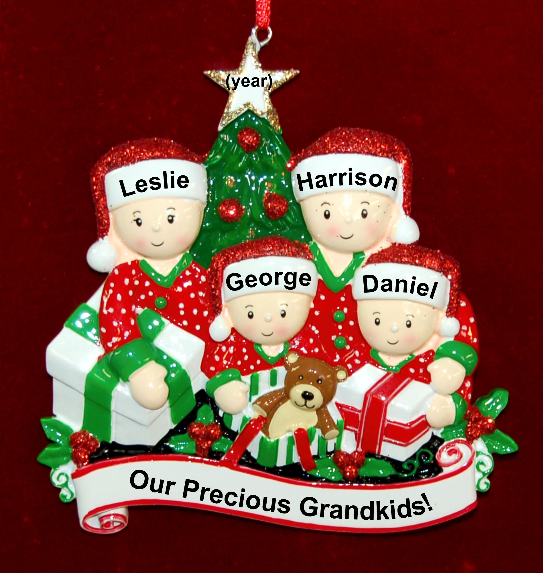4 Grandkids Christmas Ornament Gifts Under the Tree Personalized by RussellRhodes.com