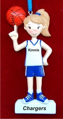 Basketball Swish Girl Christmas Ornament Personalized by Russell Rhodes
