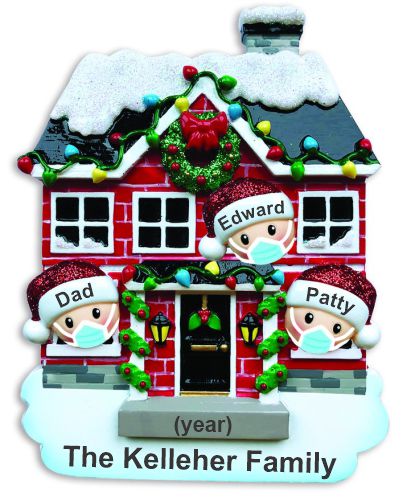 Single Dad Christmas Ornament Staying Healthy Masks 2 Kids Personalized by RussellRhodes.com