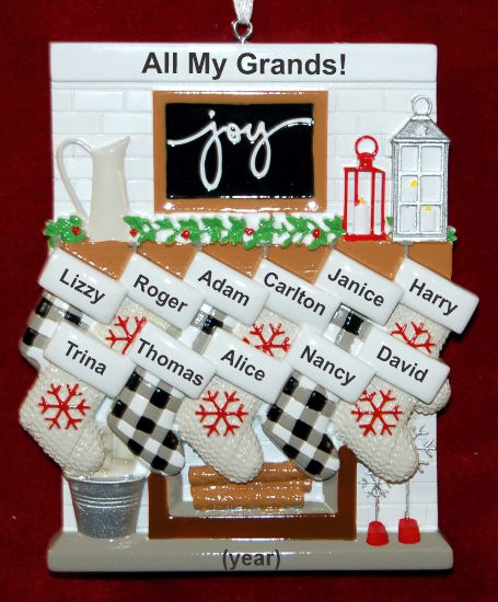 11 Grandkids Ornament Holiday Mantel with Optional Dogs, Cats, or Other Pets Personalized by RussellRhodes.com
