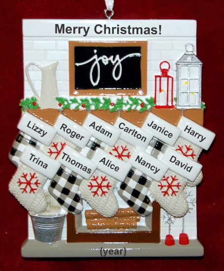Family of 11 Ornament Holiday Mantel with Optional Dogs, Cats, or Other Pets Personalized by RussellRhodes.com