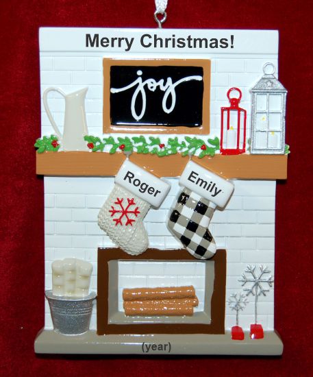 Family of 2 Ornament Holiday Mantel with Optional Dogs, Cats, or Other Pets Personalized by RussellRhodes.com