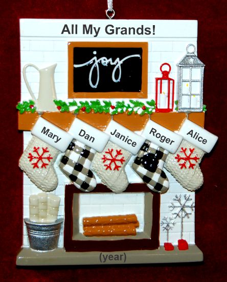 5 Grandkids Ornament Holiday Mantel Personalized by RussellRhodes.com