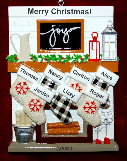 Family of 7 Ornament Holiday Mantel with Optional Dogs, Cats, or Other Pets Personalized by RussellRhodes.com