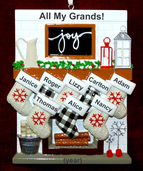 8 Grandkids Ornament Holiday Mantel with Optional Dogs, Cats, or Other Pets Personalized by RussellRhodes.com