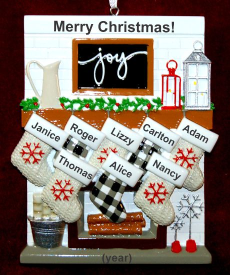 Family of 8 Ornament Holiday Mantel with Optional Dogs, Cats, or Other Pets Personalized by RussellRhodes.com