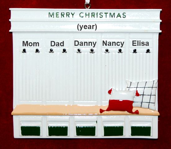 Family of 5 Ornament Mudroom with Optional Dogs, Cats, or Other Pets Personalized by RussellRhodes.com