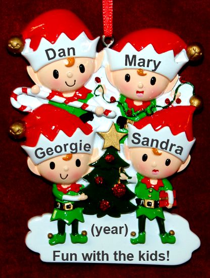 Just the 4 Kids Family of 6 Ornament Elf Magic with Optional Dogs, Cats, or Other Pets Personalized by RussellRhodes.com