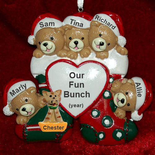 Family Christmas Ornament Festive Bears Just the 5 Kids with 1 Dog, Cat, Pets Custom Add-ons Personalized by RussellRhodes.com