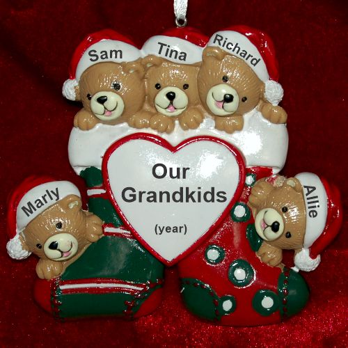 Family Christmas Ornament Festive Bears 5 Grandkids Personalized by RussellRhodes.com