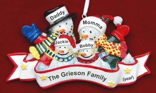 Warm Woolens Snow Family of 4 Christmas Ornament Personalized by RussellRhodes.com