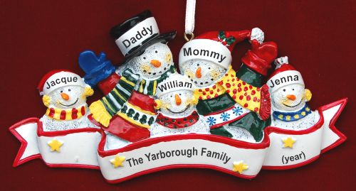 Warm Woolens Snow Family of 5 Christmas Ornament Personalized by RussellRhodes.com