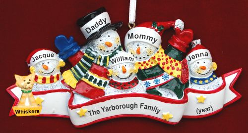 Family Christmas Ornament Warm Woolens for 5 with 1 Dog, Cat, Pets Custom Add-ons Personalized by RussellRhodes.com