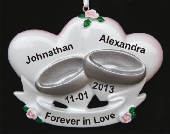 Our Wedding Two Hearts Made as One Christmas Ornament Personalized by RussellRhodes.com