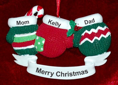 Family Christmas Ornament Warm Mittens for 3 Personalized by RussellRhodes.com