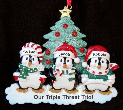 3 Grandkids Christmas Ornament Winter Penguins Personalized by RussellRhodes.com