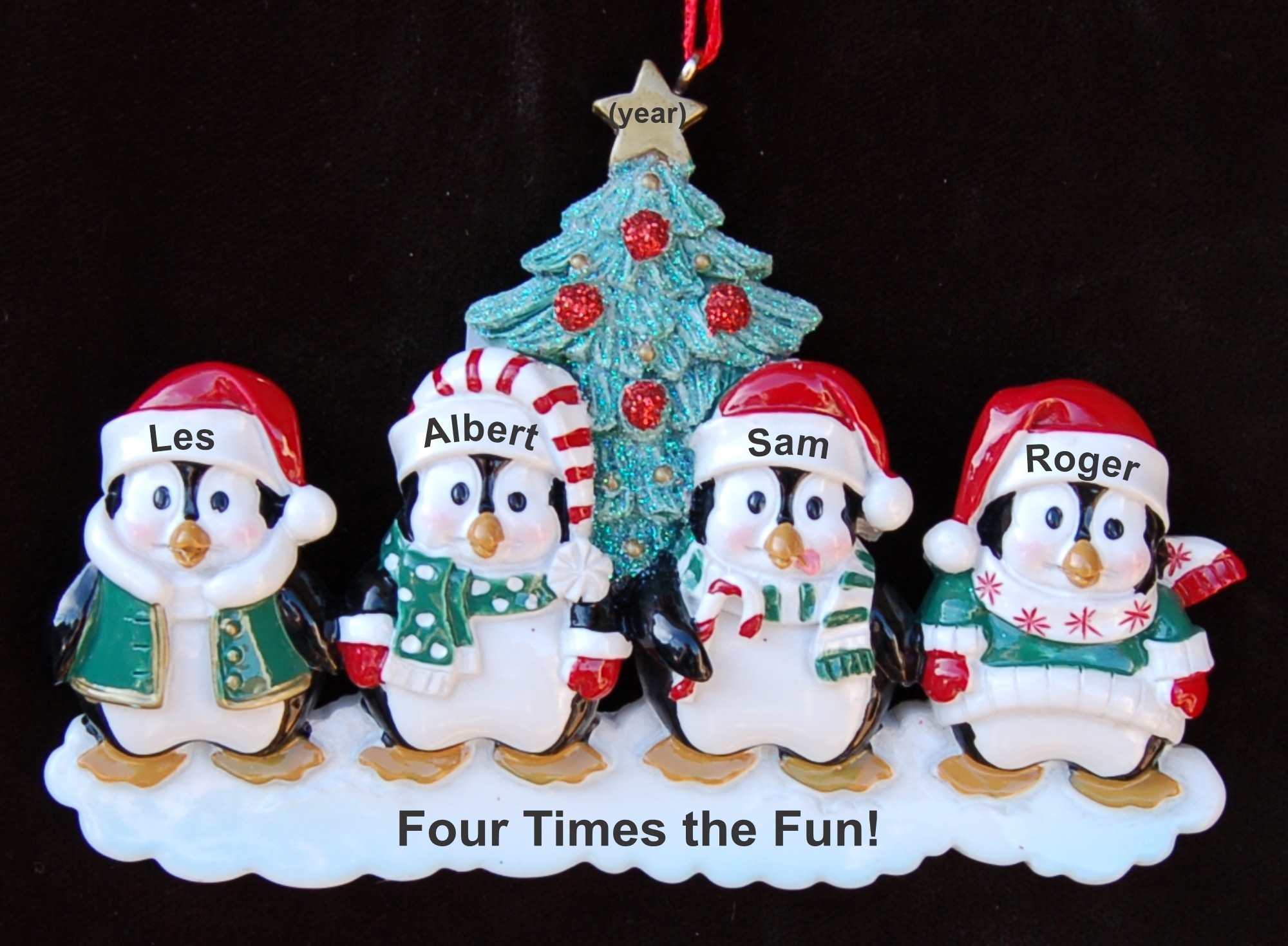 Personalized Fabulous Grandkids Christmas Ornament 4 Winter Penguins Personalized by Russell Rhodes