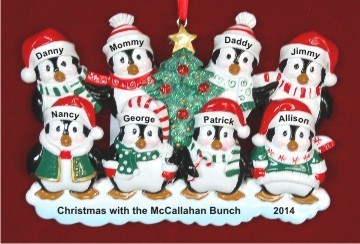 8 Winter Penguins Our Family Personalized Christmas Ornament Personalized by Russell Rhodes