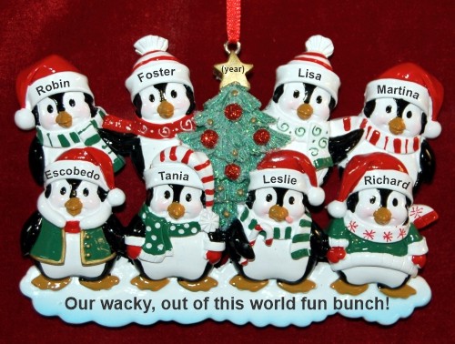 Family Christmas Ornament Winter Penguins for 8 Personalized by RussellRhodes.com