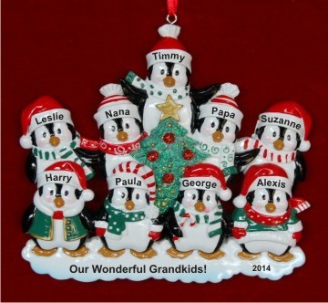 Our 7 Grandkids with Both Grandparents - Penguin Fun Christmas Ornament Personalized by RussellRhodes.com