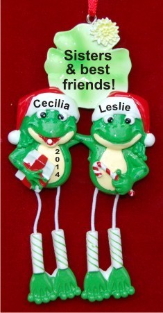 Frogs are Fun! Sisters Christmas Ornament Personalized by Russell Rhodes