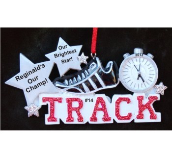 Our Track Champ's the Star Christmas Ornament Personalized by Russell Rhodes