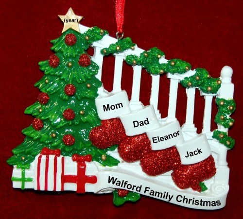 Family Christmas Ornament Holiday Banister for 4 Personalized by RussellRhodes.com