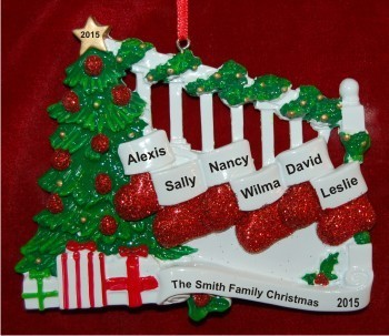 Family Banister Family of 6 Christmas Ornament Personalized by Russell Rhodes