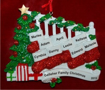 Family Banister Family of 9 Christmas Ornament Personalized by Russell Rhodes