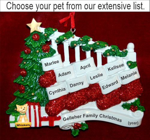 Family Banister Family of 9 Christmas Ornament with Pets Personalized by RussellRhodes.com