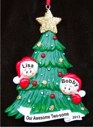 Our Two Awesome Kids Looking Out for Santa Christmas Ornament Personalized by Russell Rhodes