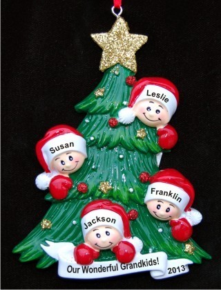 My Four Grandkids Looking Out for Santa Christmas Ornament Personalized by Russell Rhodes