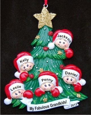 My Five Grandkids Looking Out for Santa Christmas Ornament Personalized by RussellRhodes.com