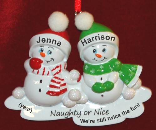 Snowkids Naughty or Nice We Love You Both! Christmas Ornament Personalized by RussellRhodes.com