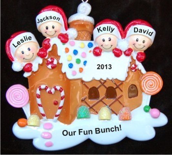 Gingerbread House Our Four Kids Christmas Ornament Personalized by Russell Rhodes