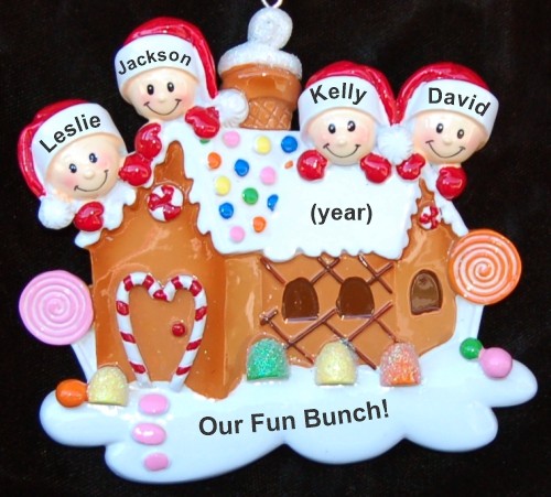 Family Christmas Ornament Gingerbread House Our 4 Kids Personalized by RussellRhodes.com