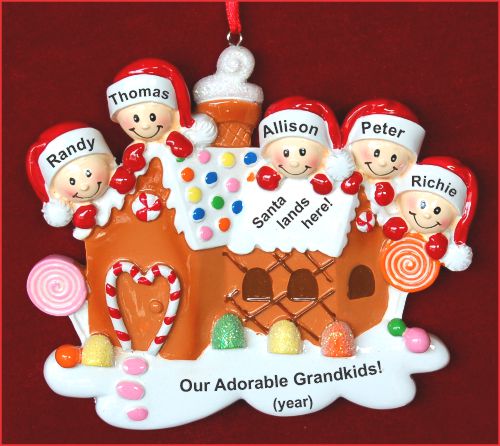 Grandparents Christmas Ornament Gingerbread & Candy 5 Grandkids Personalized by RussellRhodes.com
