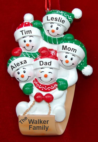 Family Christmas Ornament Sledding Fun for 5 Personalized by RussellRhodes.com