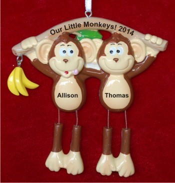 Monkey See Monkey Do Twins Christmas Ornament Personalized by RussellRhodes.com