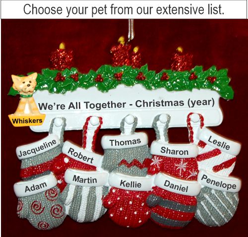 All 10 of Us Together for Christmas Christmas Ornament with Pets Personalized by RussellRhodes.com