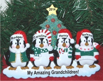 Winter Family of 4 Tabletop Christmas Ornament Personalized by Russell Rhodes