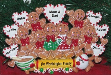Gingerbread Family of 8 Tabletop Chistmas Decoration Personalized by Russell Rhodes