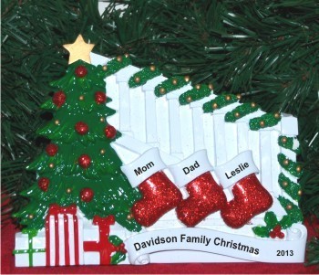 Tabletop Holiday Banister for Family of 3 Christmas Ornament Personalized by Russell Rhodes