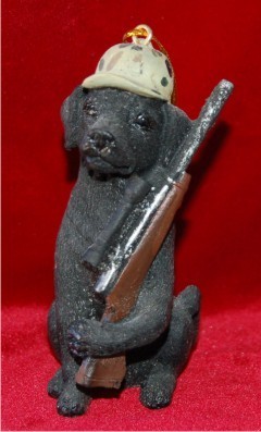 Black Labrador with Gun Christmas Ornament Personalized by Russell Rhodes