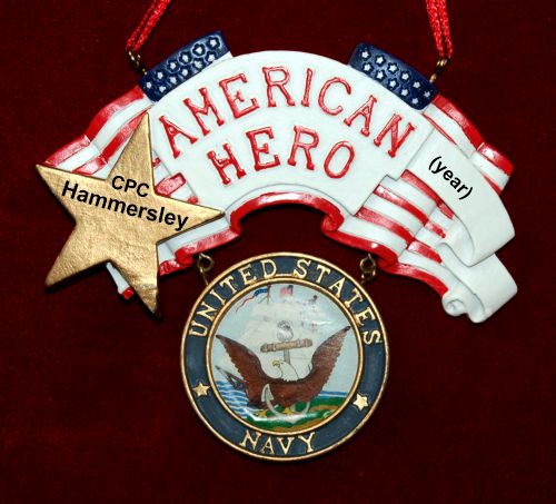 Navy Christmas Ornament Stars & Stripes Personalized by RussellRhodes.com