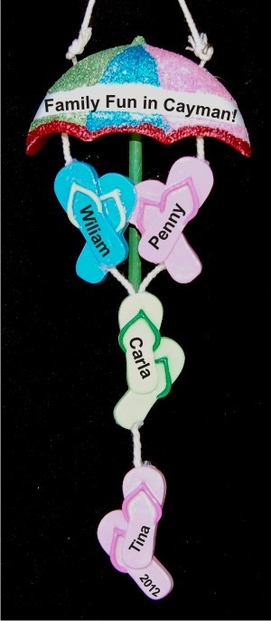 Beach Umbrella for 4 Christmas Ornament Personalized by Russell Rhodes