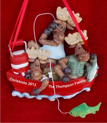 Boating Moose: Family of 3 Christmas Ornament Personalized by Russell Rhodes