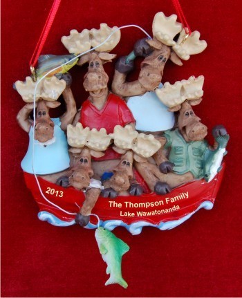 Family of 6 Fishing Christmas Ornament Personalized by Russell Rhodes