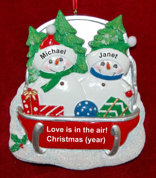 Couples Christmas Ornament Sledding Fun Personalized by RussellRhodes.com